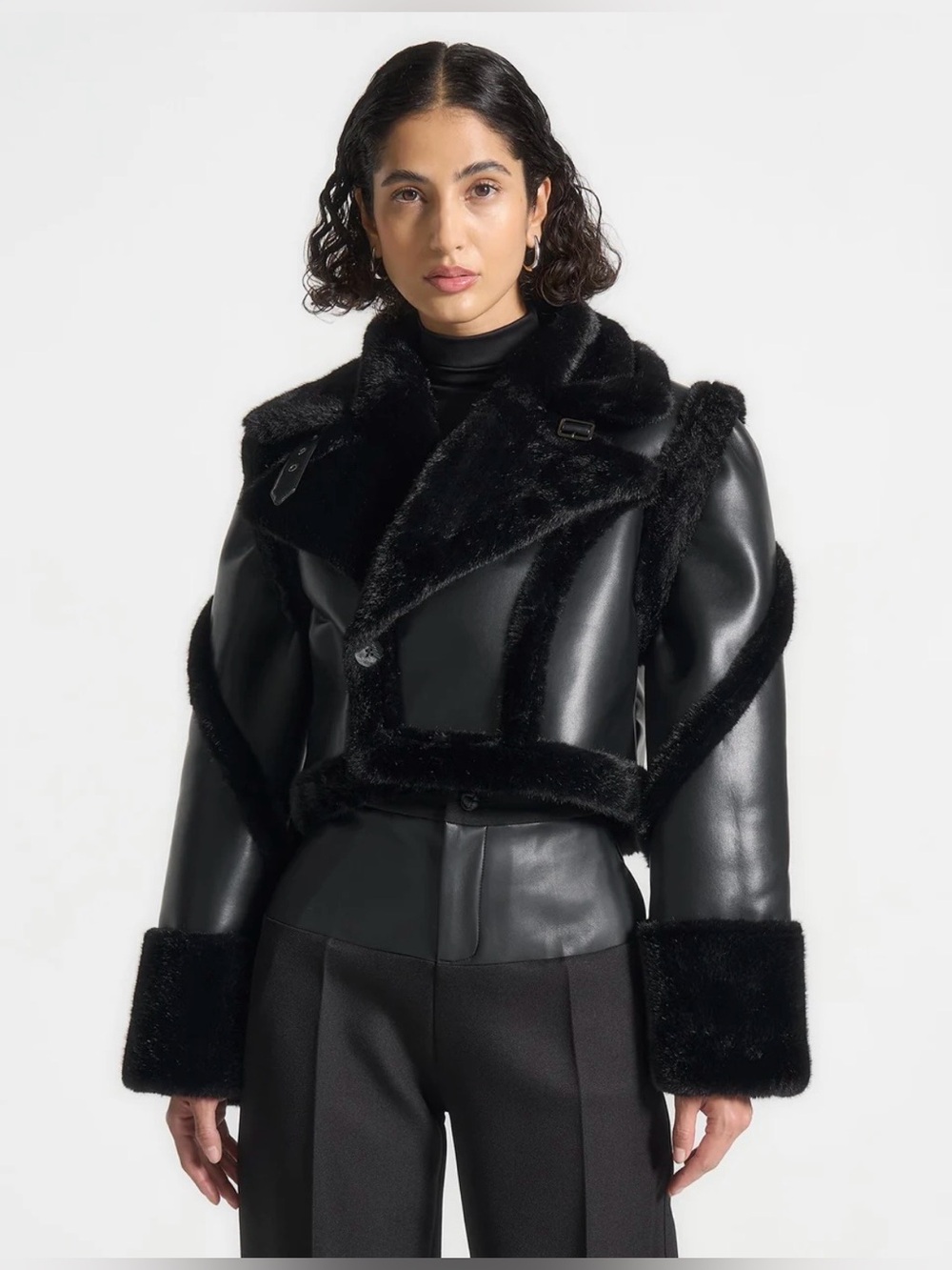 NWOT Maniere De Voir Rena Crop Leather 2-in-1 Jacket